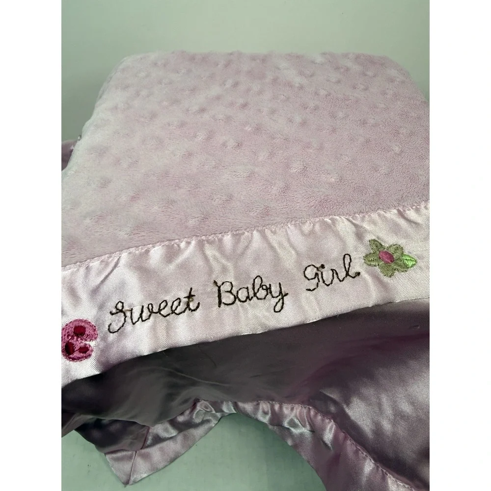 Sweet Baby Girl Baby Blanket Carters Just One Year Pink Minky Dot Satin Trim